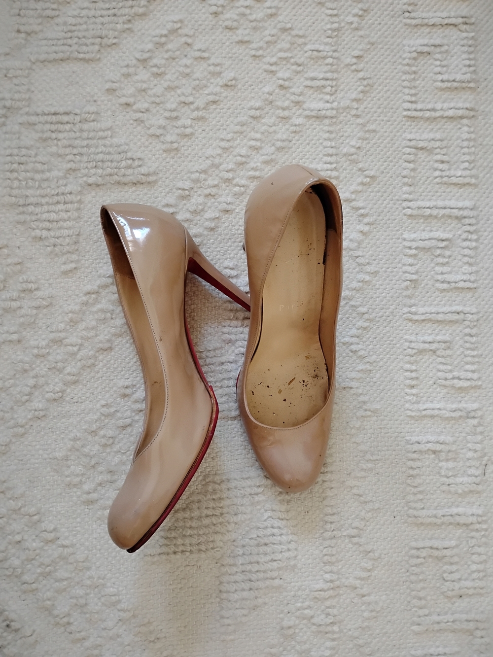 Christian Louboutin Nude Patent Leather Pumps with Signature Red Soles